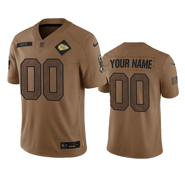 Mens Kansas City Chiefs Active Player Custom 2023 Brown Salute To Service Limited Football Stitched Jersey->customized nfl jersey->Custom Jersey